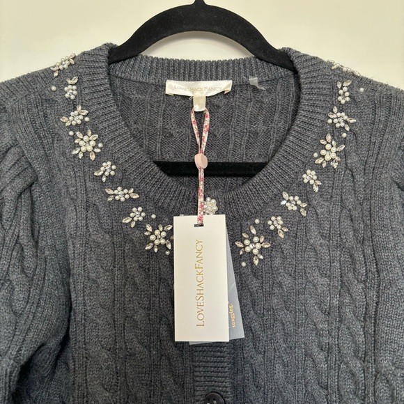NWT LoveShackFancy Merino Wool Rumi Cardigan in Charocal - Picture 2 of 4